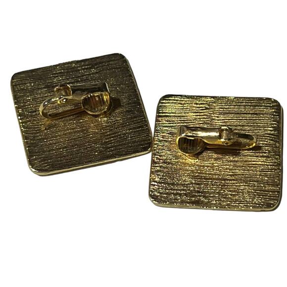 1990s Cream & Pink Square Clip-On Earrings Pastel Retro Jewelry - Picture 5 of 8